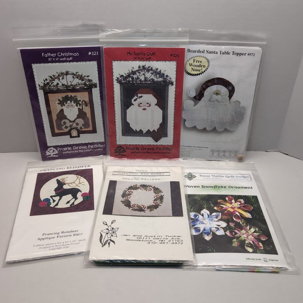 Lot of 6 Christmas Wall Quilt Applique Pattern Uncut Santa Reindeer‎ Snowflake